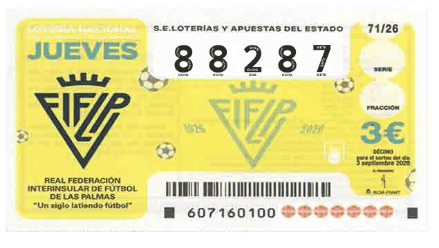 Décimo 88287 del sorteo 71-03/09/2026 Jueves