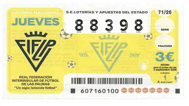 Décimo 88398 del sorteo 71-03/09/2026 Jueves
