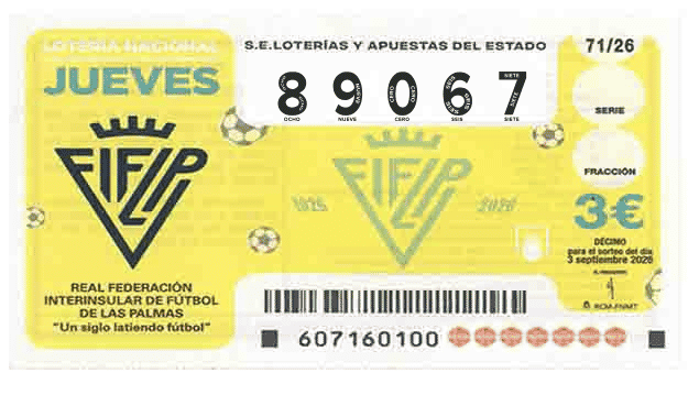 Décimo 89067 del sorteo 71-03/09/2026 Jueves