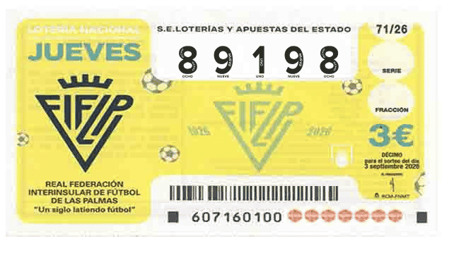 Décimo 89198 del sorteo 71-03/09/2026 Jueves