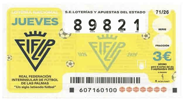 Décimo 89821 del sorteo 71-03/09/2026 Jueves