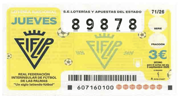 Décimo 89878 del sorteo 71-03/09/2026 Jueves