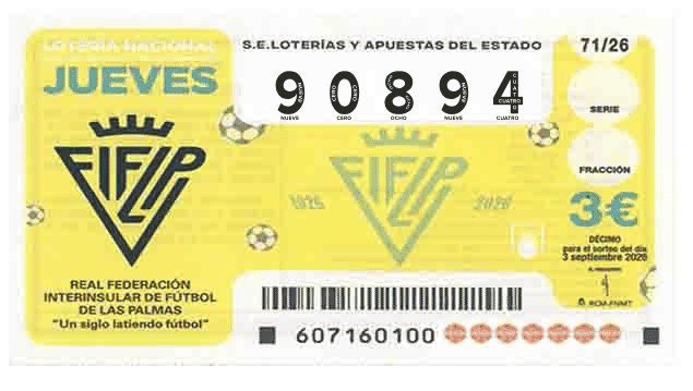 Décimo 90894 del sorteo 71-03/09/2026 Jueves