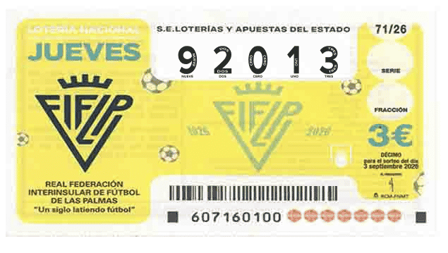 Décimo 92013 del sorteo 71-03/09/2026 Jueves