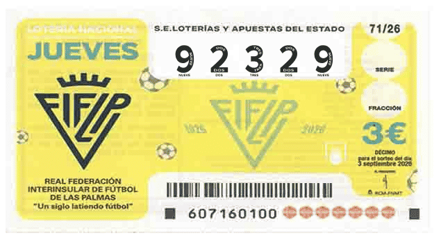 Décimo 92329 del sorteo 71-03/09/2026 Jueves
