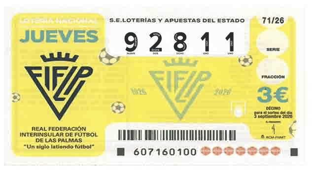 Décimo 92811 del sorteo 71-03/09/2026 Jueves