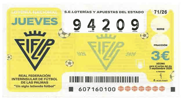 Décimo 94209 del sorteo 71-03/09/2026 Jueves