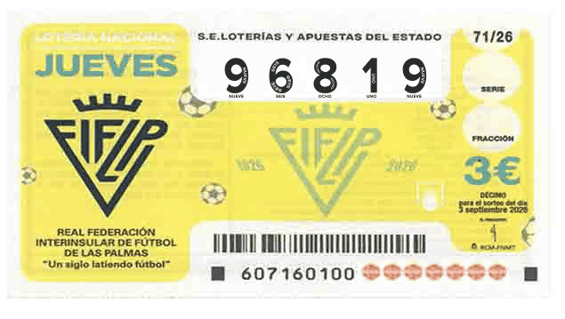 Décimo 96819 del sorteo 71-03/09/2026 Jueves