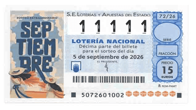 Décimo 11111 del sorteo 72-05/09/2026 Sábado