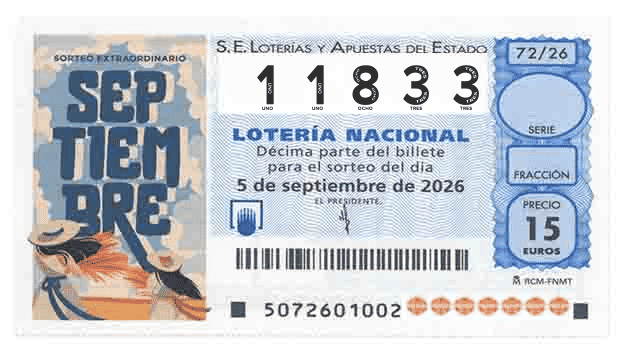 Décimo 11833 del sorteo 72-05/09/2026 Sábado