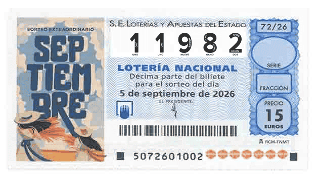 Décimo 11982 del sorteo 72-05/09/2026 Sábado