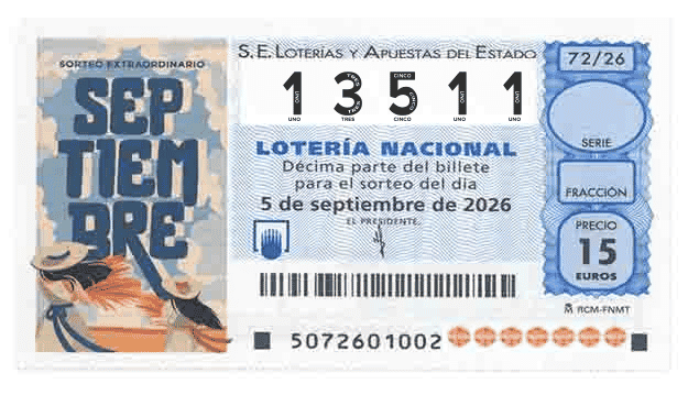 Décimo 13511 del sorteo 72-05/09/2026 Sábado