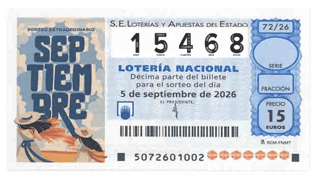Décimo 15468 del sorteo 72-05/09/2026 Sábado