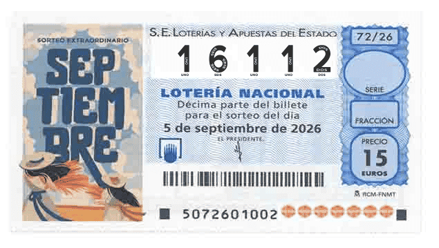 Décimo 16112 del sorteo 72-05/09/2026 Sábado