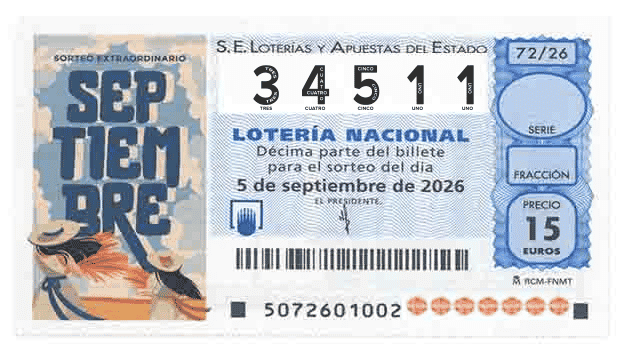 Décimo 34511 del sorteo 72-05/09/2026 Sábado