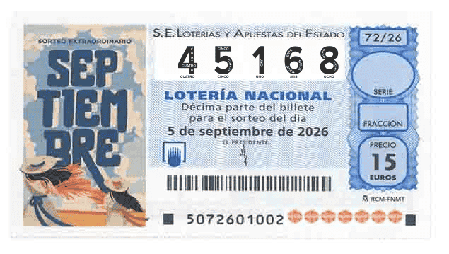 Décimo 45168 del sorteo 72-05/09/2026 Sábado