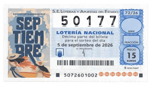 Décimo 50177 del sorteo 72-05/09/2026 Sábado