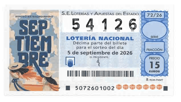 Décimo 54126 del sorteo 72-05/09/2026 Sábado