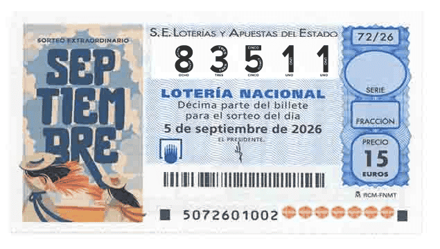 Décimo 83511 del sorteo 72-05/09/2026 Sábado