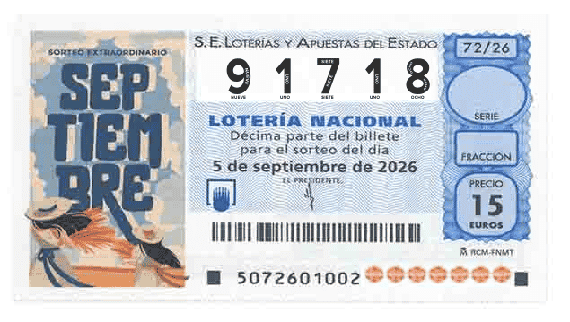 Décimo 91718 del sorteo 72-05/09/2026 Sábado