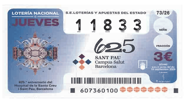 Décimo 11833 del sorteo 73-10/09/2026 Jueves