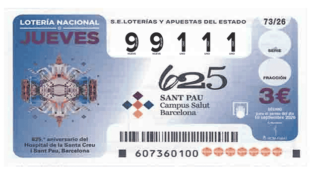 Décimo 99111 del sorteo 73-10/09/2026 Jueves