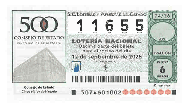 Décimo 11655 del sorteo 74-12/09/2026 Sábado
