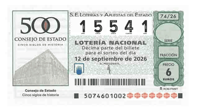 Décimo 15541 del sorteo 74-12/09/2026 Sábado
