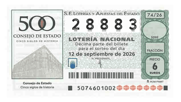 Décimo 28883 del sorteo 74-12/09/2026 Sábado