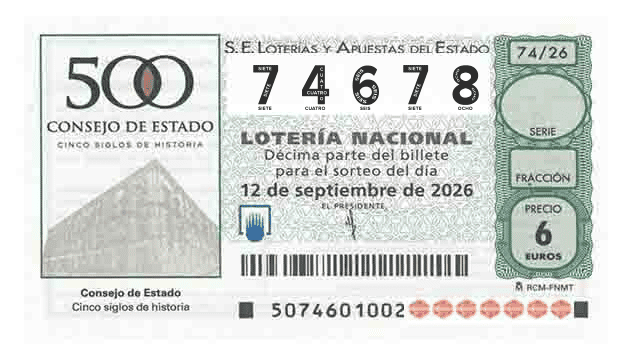 Décimo 74678 del sorteo 74-12/09/2026 Sábado