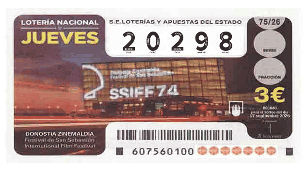 Décimo 20298 del sorteo 75-17/09/2026 Jueves