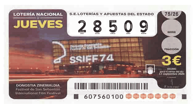 Décimo 28509 del sorteo 75-17/09/2026 Jueves