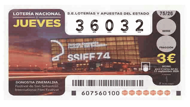 Décimo 36032 del sorteo 75-17/09/2026 Jueves