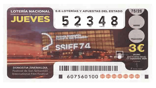 Décimo 52348 del sorteo 75-17/09/2026 Jueves