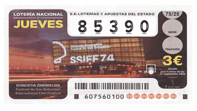 Décimo 85390 del sorteo 75-17/09/2026 Jueves