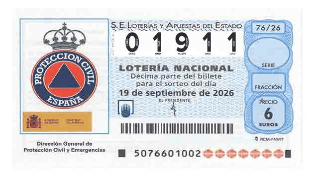 Décimo 01911 del sorteo 76-19/09/2026 Sábado