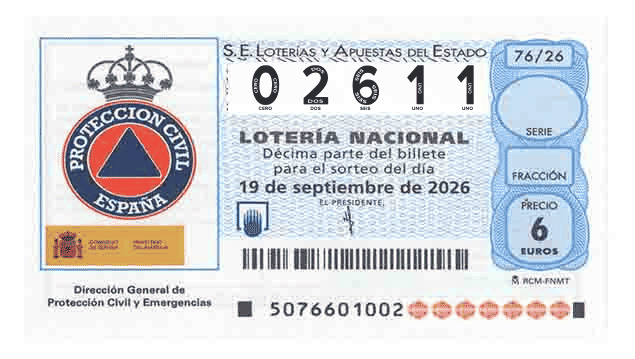 Décimo 02611 del sorteo 76-19/09/2026 Sábado