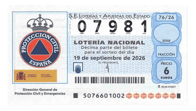 Décimo 07981 del sorteo 76-19/09/2026 Sábado