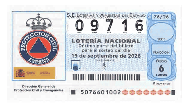 Décimo 09716 del sorteo 76-19/09/2026 Sábado