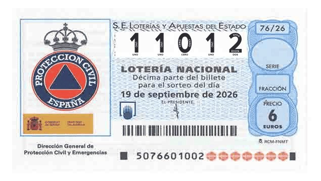 Décimo 11012 del sorteo 76-19/09/2026 Sábado