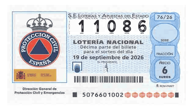 Décimo 11086 del sorteo 76-19/09/2026 Sábado