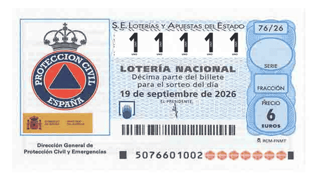 Décimo 11111 del sorteo 76-19/09/2026 Sábado