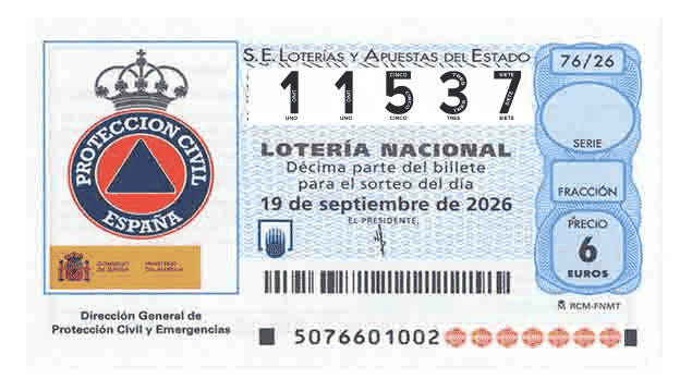 Décimo 11537 del sorteo 76-19/09/2026 Sábado
