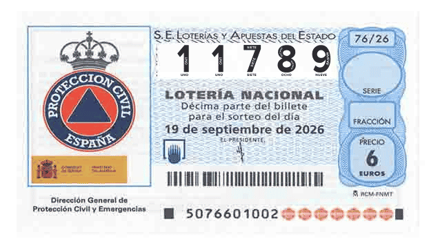 Décimo 11789 del sorteo 76-19/09/2026 Sábado