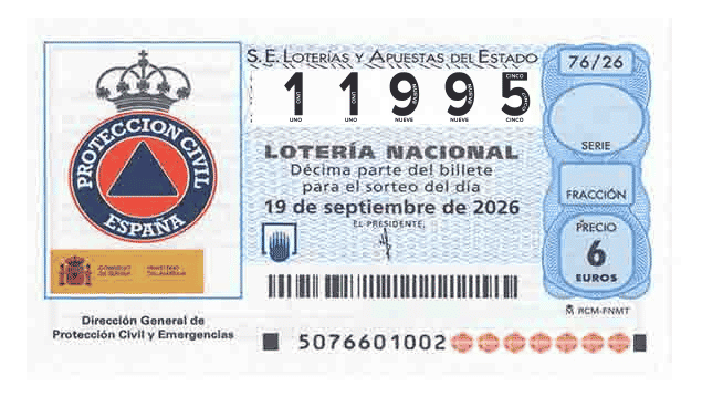 Décimo 11995 del sorteo 76-19/09/2026 Sábado