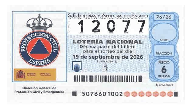 Décimo 12077 del sorteo 76-19/09/2026 Sábado