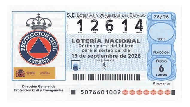 Décimo 12614 del sorteo 76-19/09/2026 Sábado