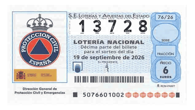 Décimo 13728 del sorteo 76-19/09/2026 Sábado
