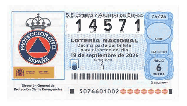Décimo 14571 del sorteo 76-19/09/2026 Sábado