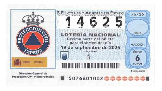 Décimo 14625 del sorteo 76-19/09/2026 Sábado